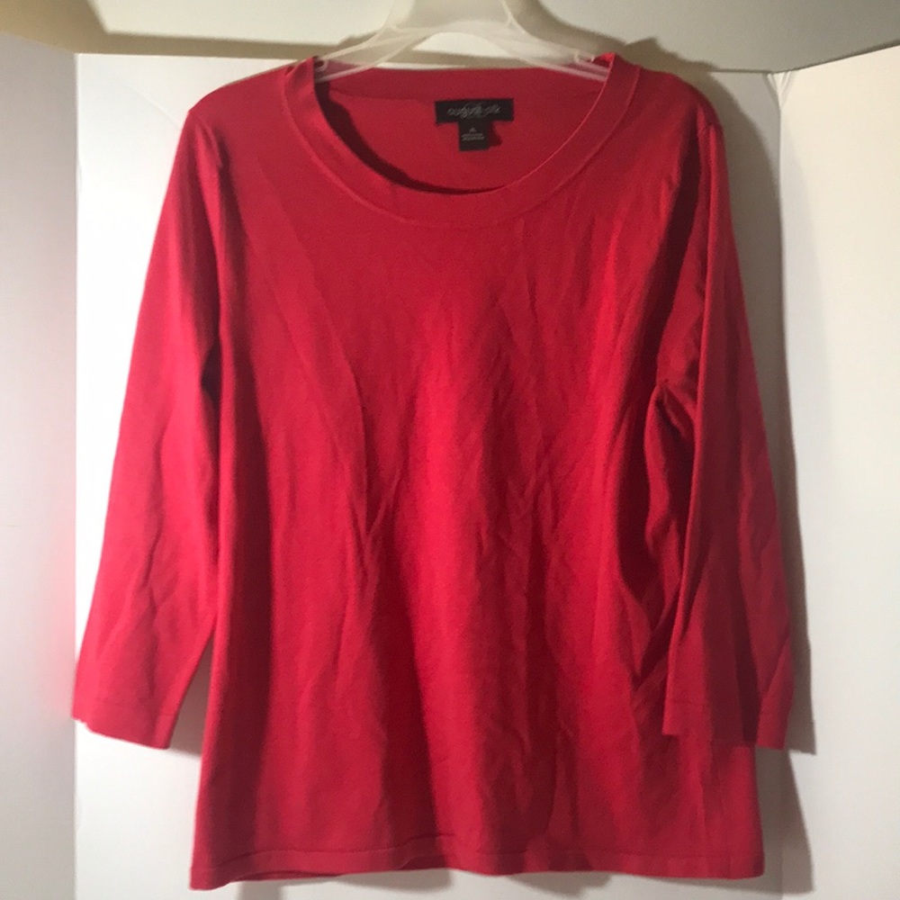 AUGUST SILK long sleeve size xl pink top stretch fabric basic casual essential